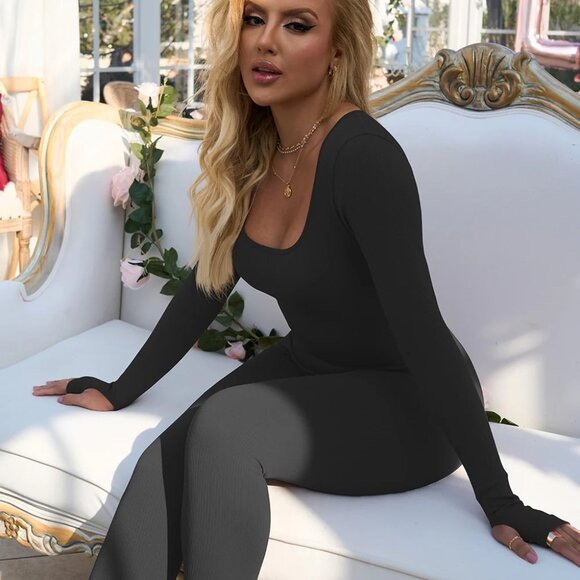 NEW! OQQ Ribbed Knit Seamless Long Sleeve Workout Gym Yoga Jumpsuit One Piece - Picture 8 of 8